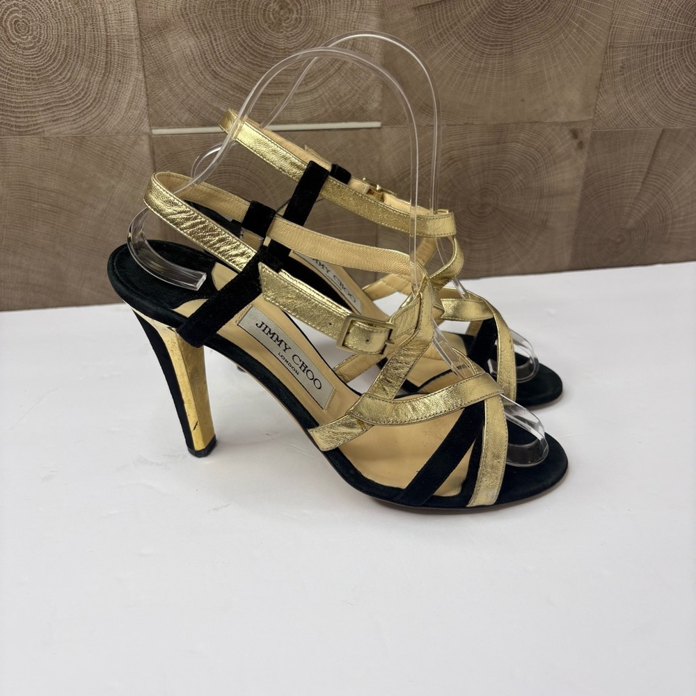 JIMMY CHOO Slingback SANDALS  Black & Gold Size 38.5